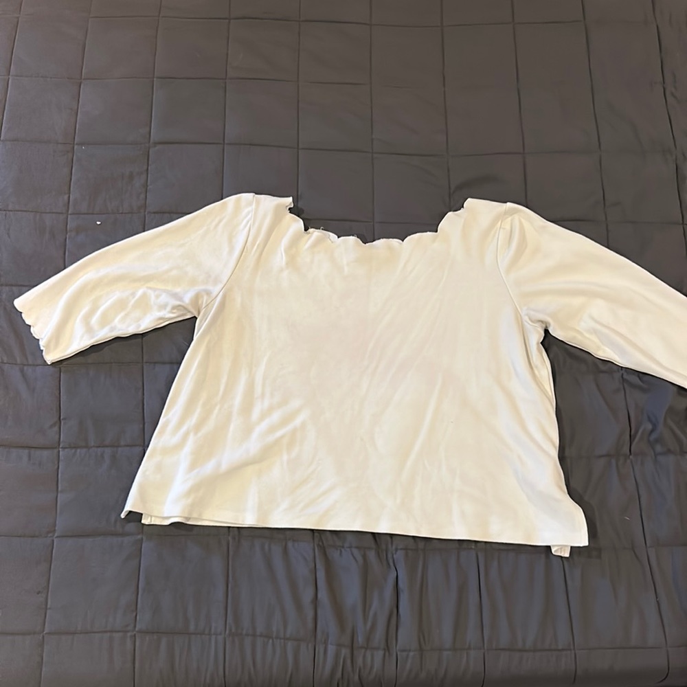 Scalloped Neckline White Top